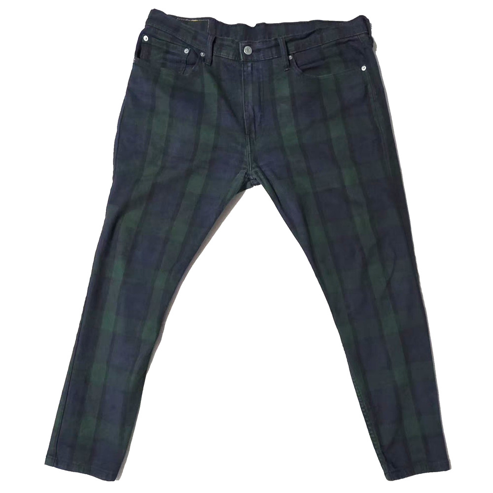 Levi's 502 Mens 36x29 Black Watch Plaid Green Blue Taper Pants Rare Blank R Tab - Picture 2 of 15